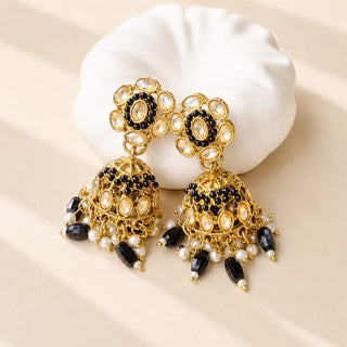 Nazia Black Small Jhumka Polki Earrings