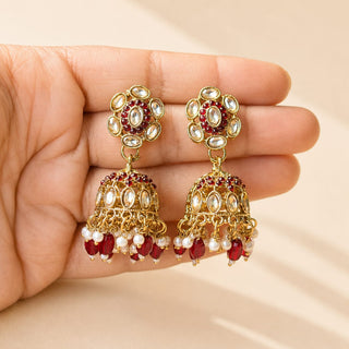Nazia Dark Red Small Jhumka Polki Earrings