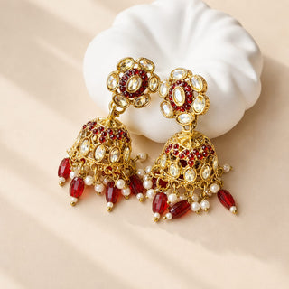 Nazia Dark Red Small Jhumka Polki Earrings
