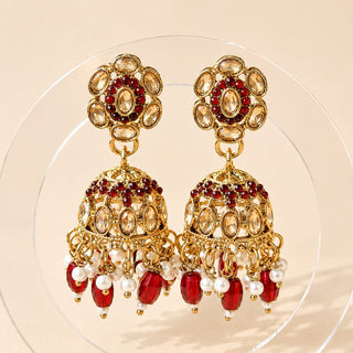 Nazia Dark Red Small Jhumka Polki Earrings
