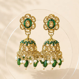 Nazia Green Small Jhumka Polki Earrings