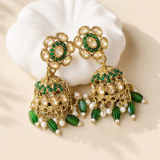 Nazia Green Small Jhumka Polki Earrings