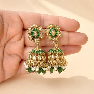Nazia Green Small Jhumka Polki Earrings