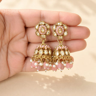 Nazia Light Pink Small Jhumka Polki Earrings