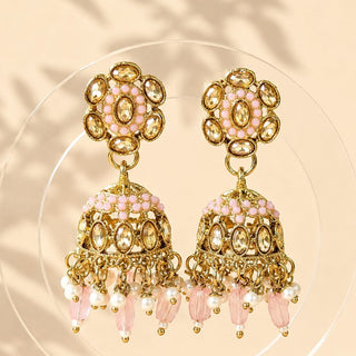 Nazia Light Pink Small Jhumka Polki Earrings