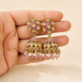 Nazia Light Purple Small Jhumka Polki Earrings