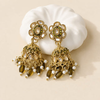 Nazia Mehndi Green Small Jhumka Polki Earrings