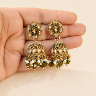 Nazia Mehndi Green Small Jhumka Polki Earrings