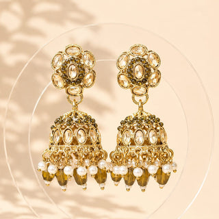 Nazia Mehndi Green Small Jhumka Polki Earrings
