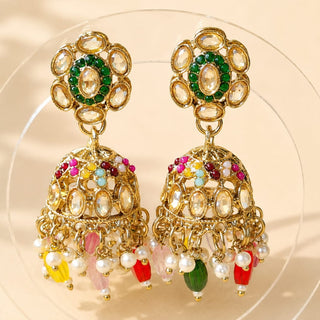 Nazia Multicolour Small Jhumka Polki Earrings