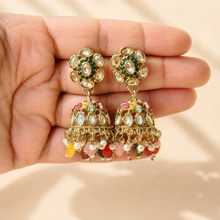 Nazia Multicolour Small Jhumka Polki Earrings