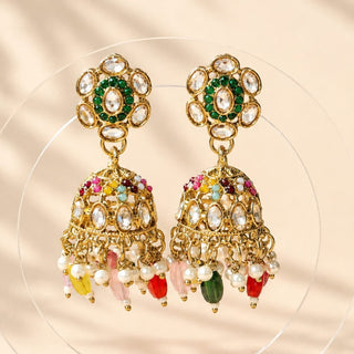 Nazia Multicolour Small Jhumka Polki Earrings