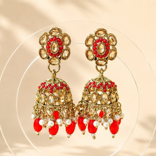 Nazia Red Small Jhumka Polki Earrings