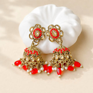 Nazia Red Small Jhumka Polki Earrings