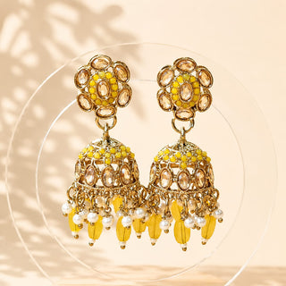 Nazia Yellow Small Jhumka Polki Earrings