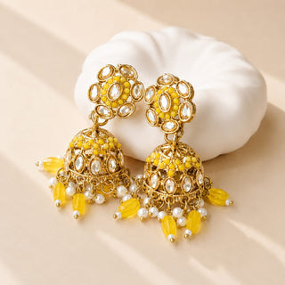 Nazia Yellow Small Jhumka Polki Earrings