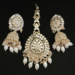 Nell White Mirror Tikka Set (Jumbo Tikka) - ECLAT INDIAN JEWELS