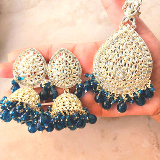 Nelly Blue Kundan Jhumka Tikka Set