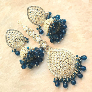 Nelly Blue Kundan Jhumka Tikka Set