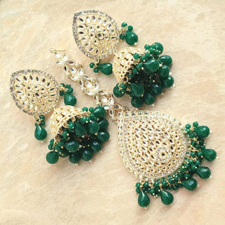 Nelly Green Kundan Jhumka Tikka Set