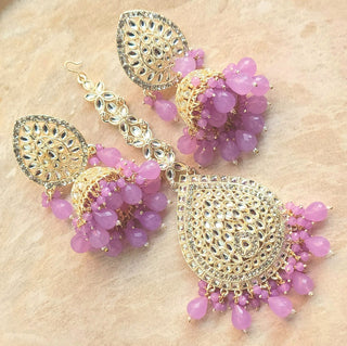 Nelly Light Lavender Purple Kundan Jhumka Tikka Set