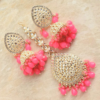 Nelly Light Pink Kundan Jhumka Tikka Set