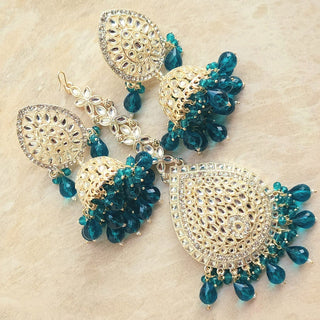 Nelly Teal Blue Kundan Jhumka Tikka Set