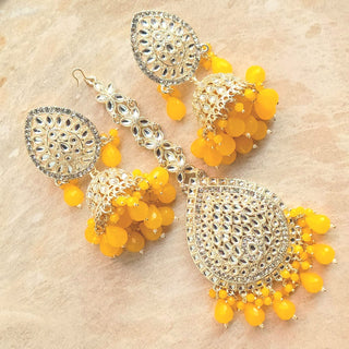 Nelly Yellow Kundan Jhumka Tikka Set