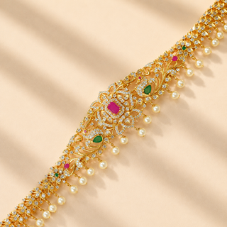 Netti Multicolour CZ Diamond Saree Kemp Peacock Waist Chain / Kamar Kandora / Kamar Bandh