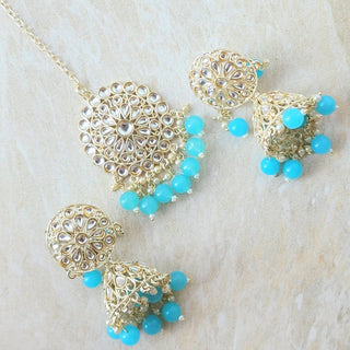 Nichola Light Blue Kundan Jhumka Tikka Set