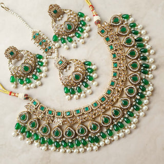 Nicole Green Polki Necklace Set with Tikka