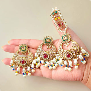 Nicole Multicolour Polki Necklace Set with Tikka