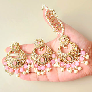 Nicole Pink Polki Necklace Set with Tikka