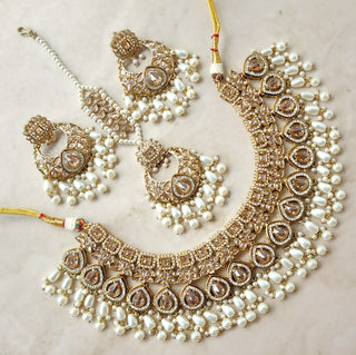 Nicole White Polki Necklace Set with Tikka