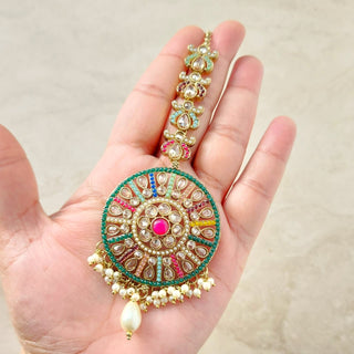 Norah Baahubali Multicolour Polki Jhumki Tikka Set