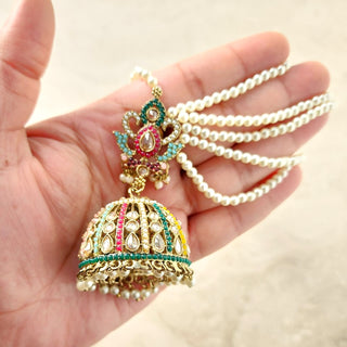 Norah Baahubali Multicolour Polki Jhumki Tikka Set