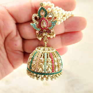 Norah Baahubali Multicolour Polki Jhumki Tikka Set