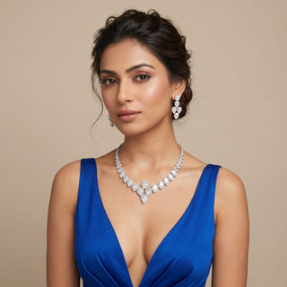 Norah Silver CZ Diamond Simulant Necklace Set
