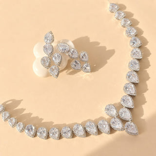 Norah Silver CZ Diamond Simulant Necklace Set