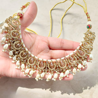 Norah White Polki Necklace Set with Tikka