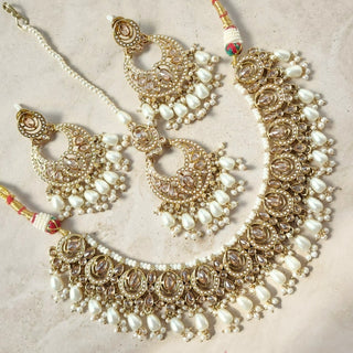 Norah White Polki Necklace Set with Tikka