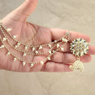 Nyla White Baahubali Jhumki Tikka Set (with Detachable Chains)