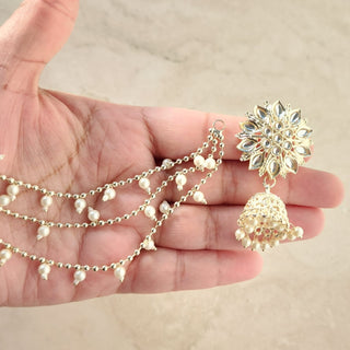 Nyla White Baahubali Jhumki Tikka Set (with Detachable Chains)