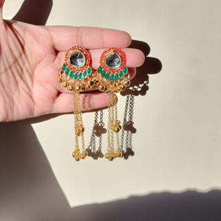 Olive Multicolour Kundan Kashmiri Gold Finish Earrings
