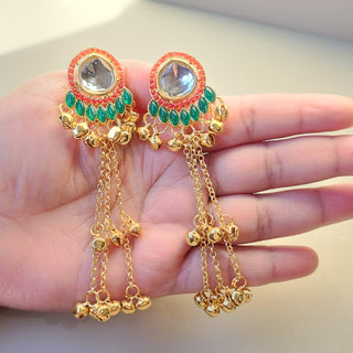 Olive Multicolour Kundan Kashmiri Gold Finish Earrings