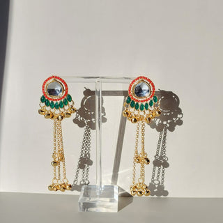 Olive Multicolour Kundan Kashmiri Gold Finish Earrings