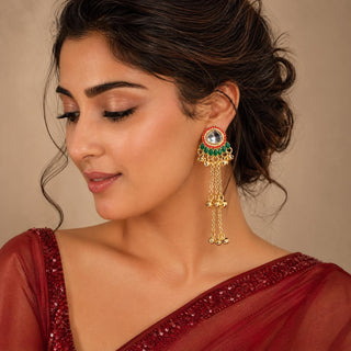 Olive Multicolour Kundan Kashmiri Gold Finish Earrings