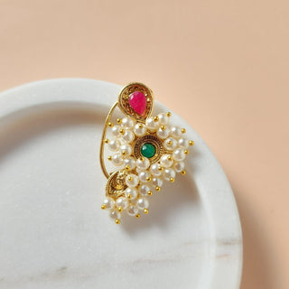 Ophelia Maharashtrian Multicolour Gold Nath (no piercing needed)