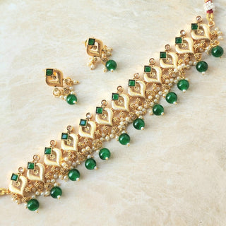 Phoebe Green Polki 22k Gold Plated Necklace Set