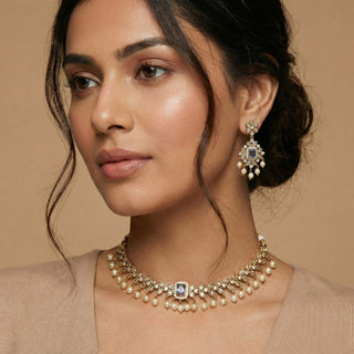 Pihu Purple CZ Diamond Simulant Necklace Set